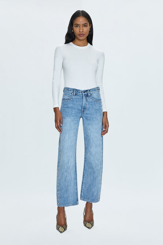 Lexi Mid Rise Bowed Straight Jean - Satellite