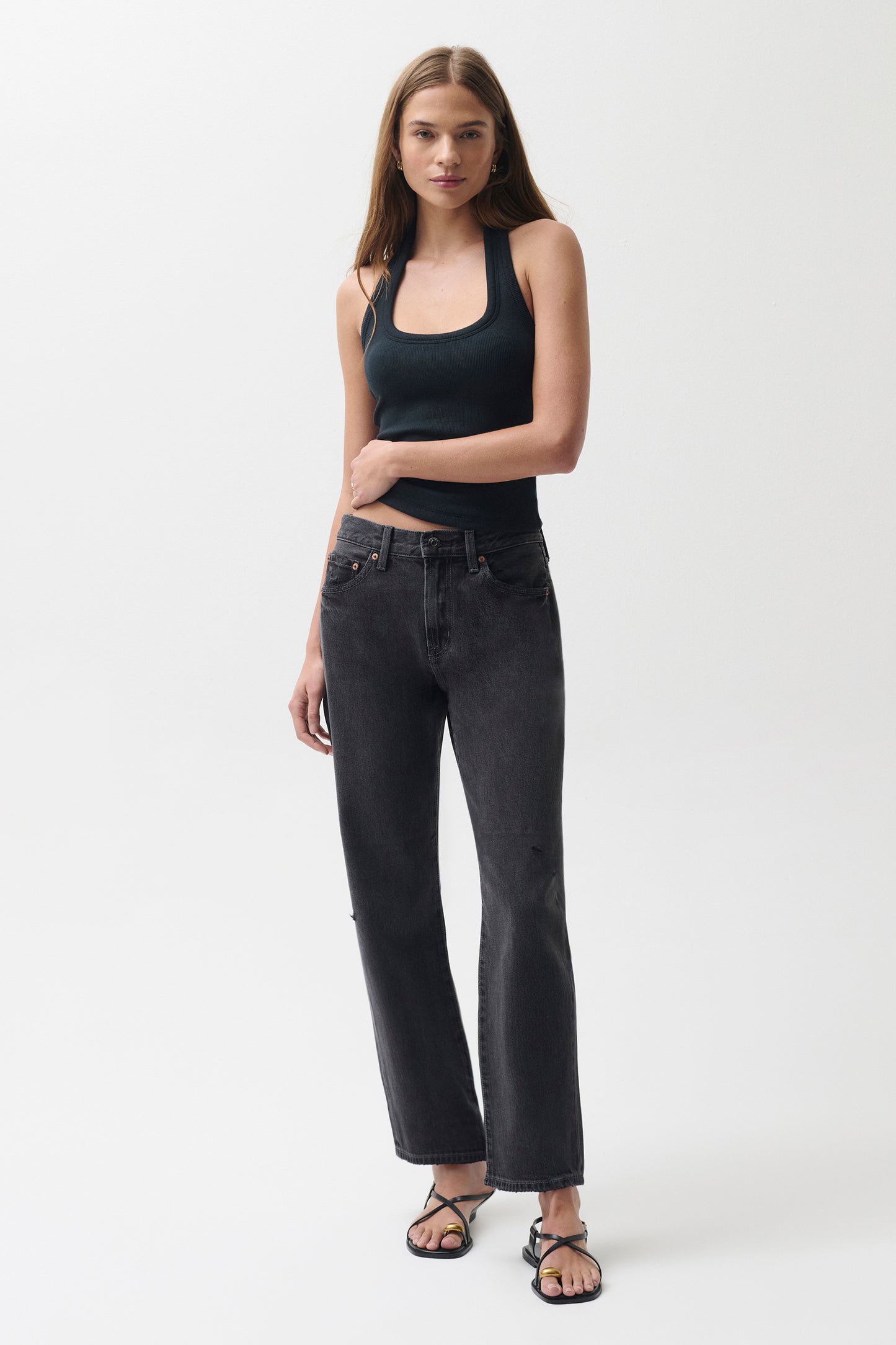 Lexi Mid Rise Bowed Straight Jean - Mercury