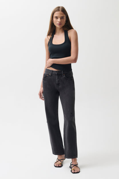 Lexi Mid Rise Bowed Straight Jean - Mercury