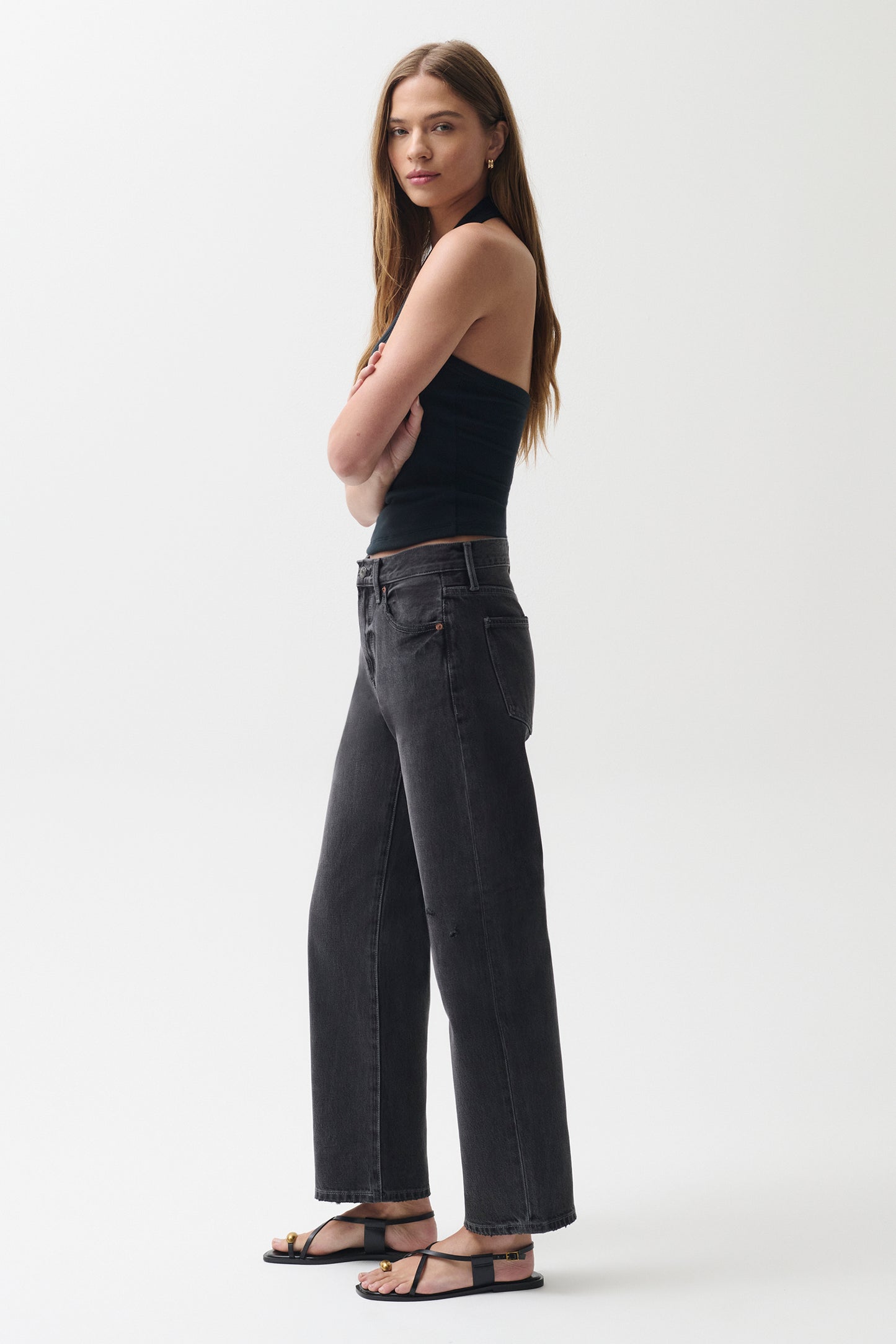Lexi Mid Rise Bowed Straight Jean - Mercury