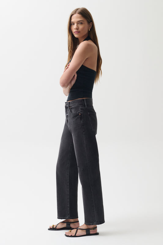 Pistola PETITE Lexi Mid Rise Bowed Straight Jean - Mercury mid rise straight jeans