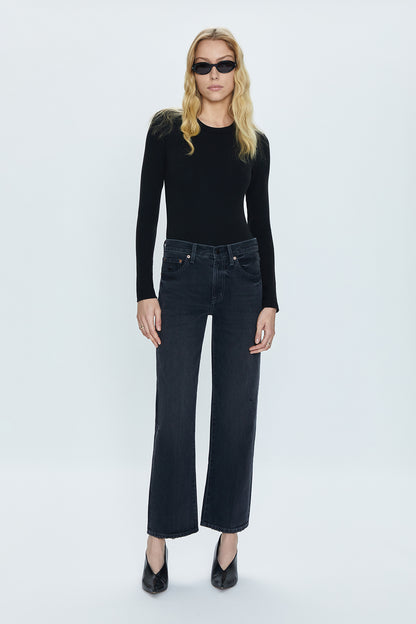 Lexi Mid Rise Bowed Straight Jean - Mercury