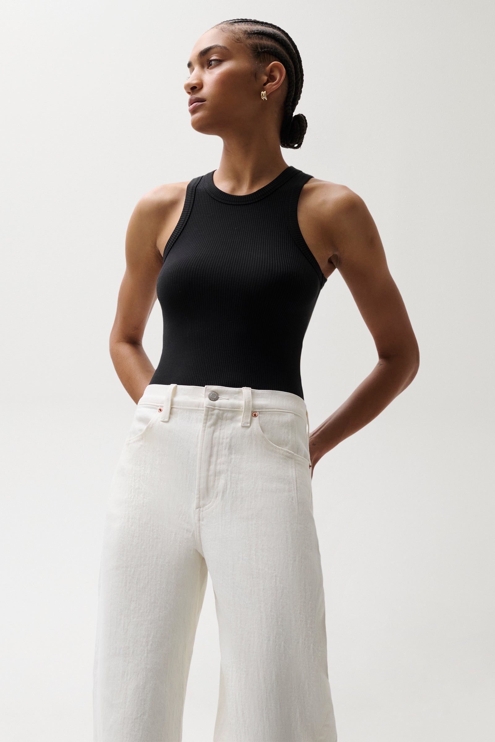 Pistola Kyra Ankle High Rise Bowed Ankle - Antique White high rise jeans