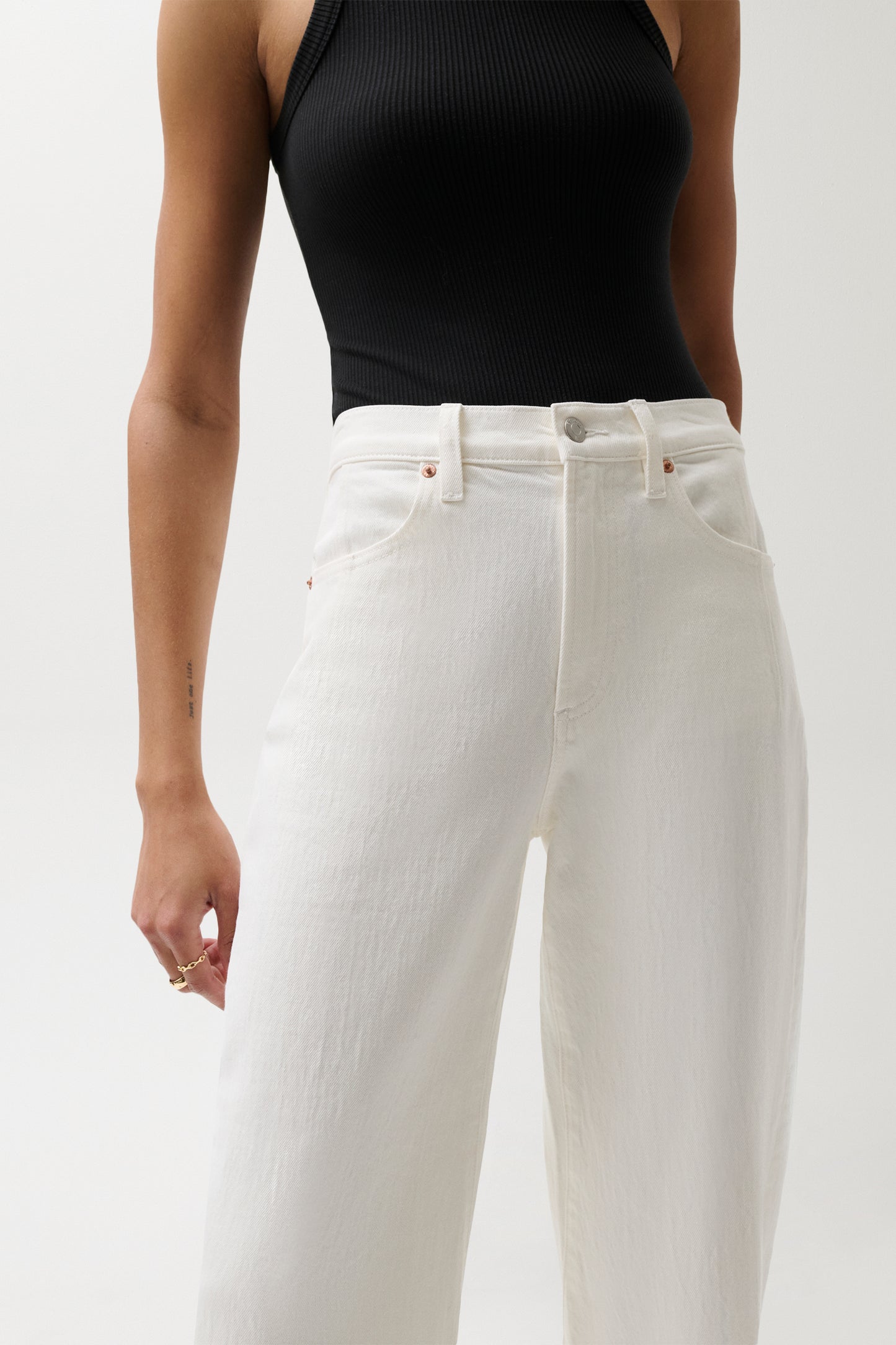 Pistola Kyra Ankle High Rise Bowed Ankle - Antique White high rise jeans