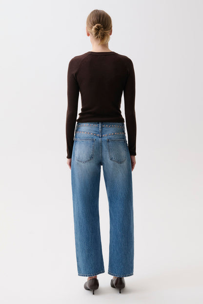 Lexi Mid Rise Bowed Straight - Star Studded