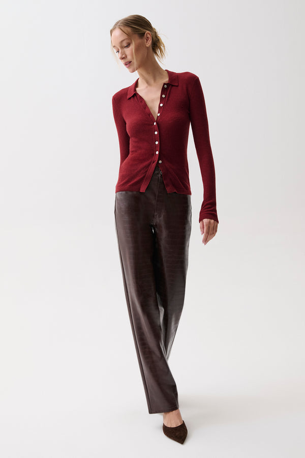 Cassie Super High Rise Straight - Burgundy Croc