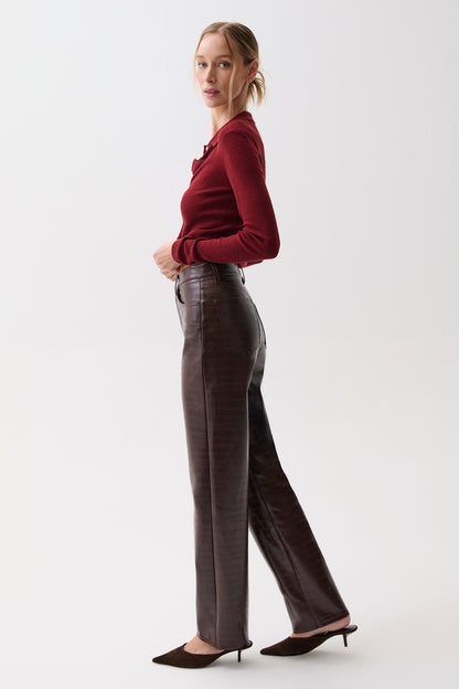 Cassie Super High Rise Straight - Burgundy Croc