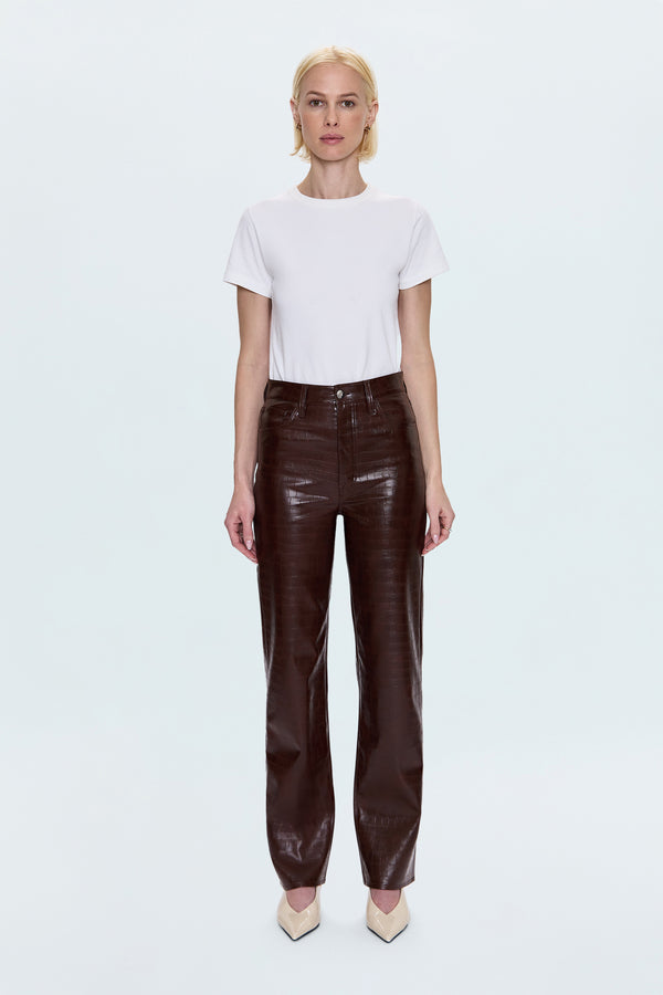 Cassie Super High Rise Straight Pant - Tobacco Croc