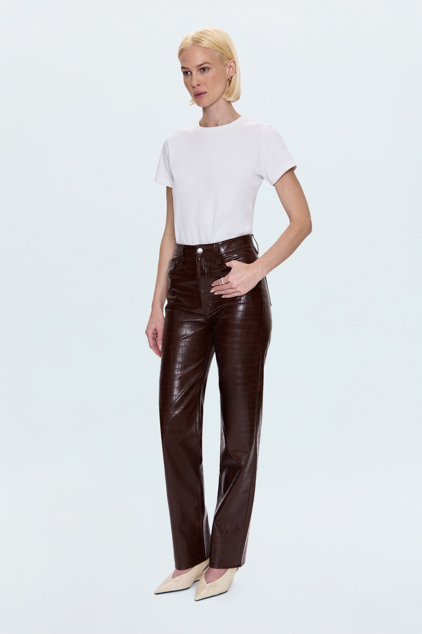 Cassie Super High Rise Straight Pant - Tobacco Croc