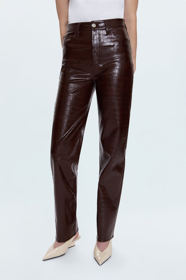 Cassie Super High Rise Straight Pant - Tobacco Croc