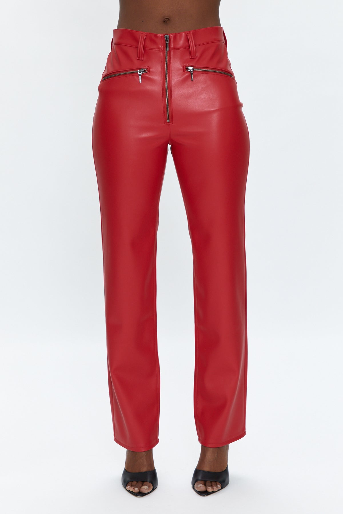 Cassie Exposed Zipper Super High Rise Straight - Garnet