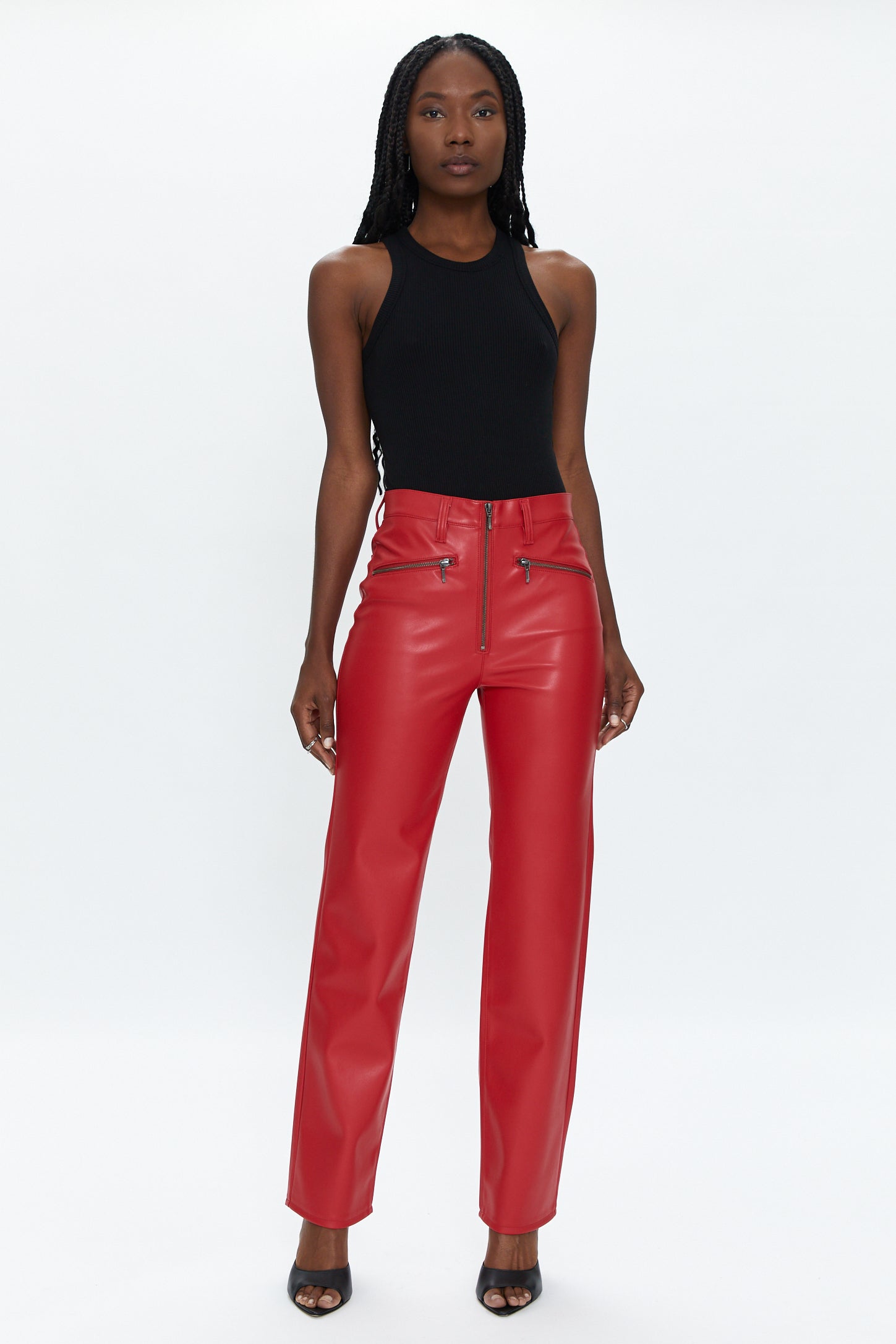 Cassie Exposed Zipper Super High Rise Straight - Garnet