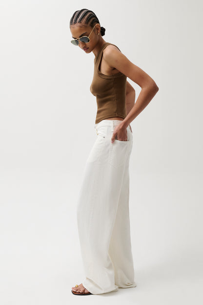 Sydney High Rise Bowed Linen Wide - Egret