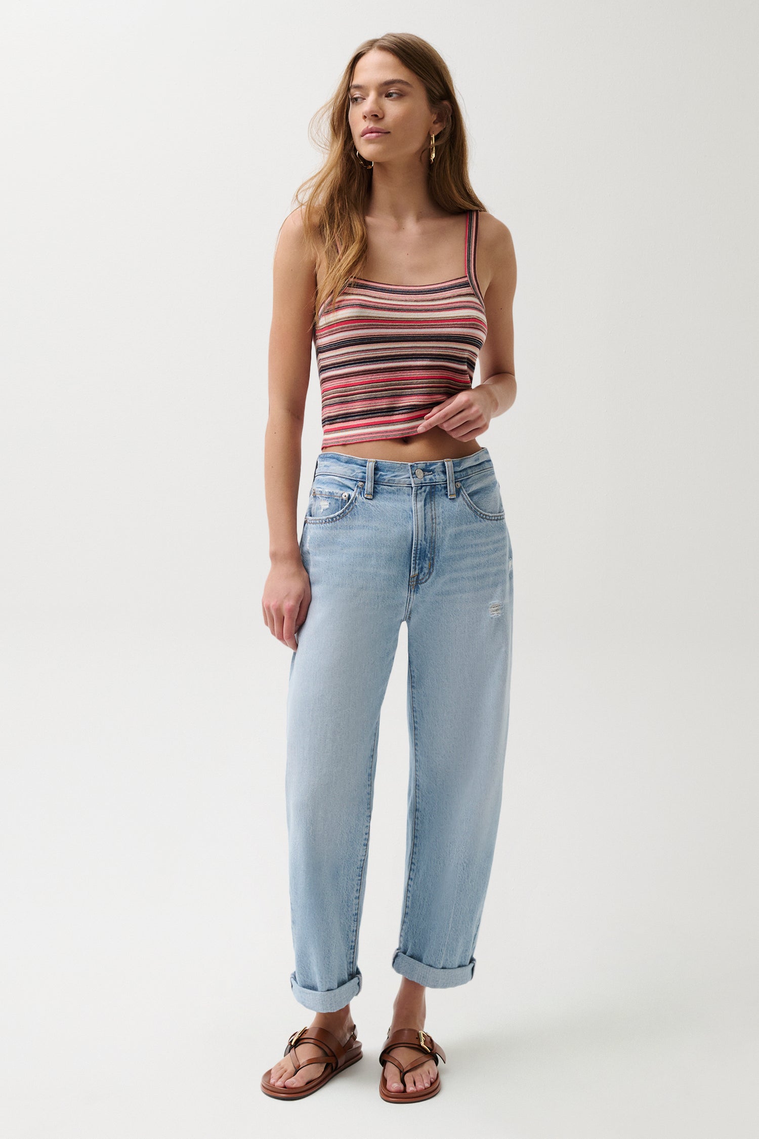 Pistola Donny Rolled Hem Boyfriend Jean - Old Blues high rise wide leg relaxed faded wash jeans