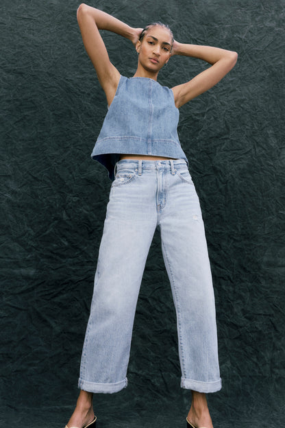 Donny Rolled Hem Boyfriend Jean - Old Blues