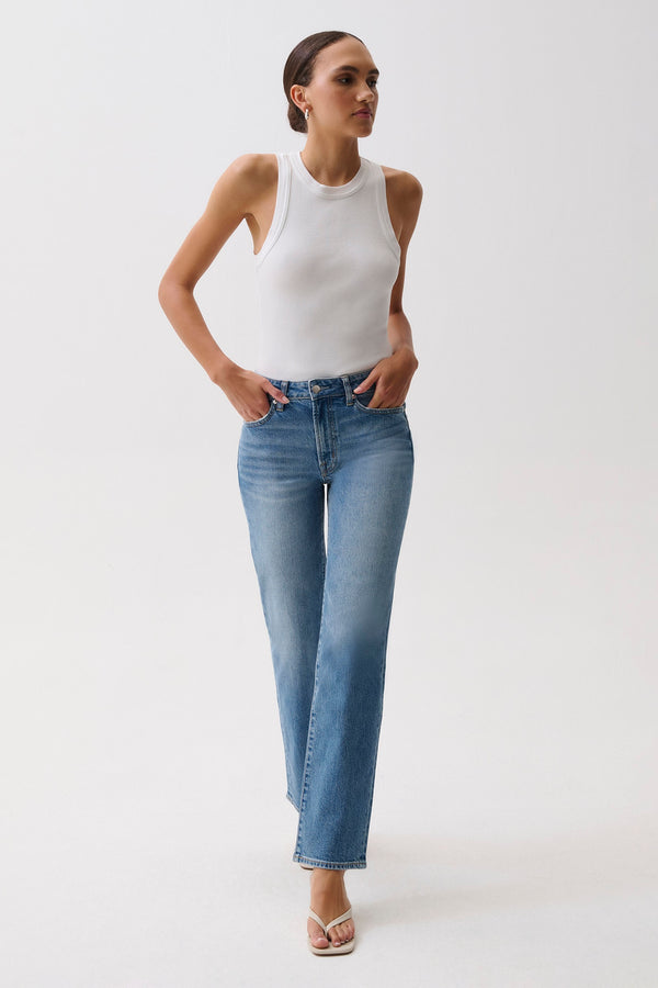 Aleks Mid Rise Straight Long Jean- Muse