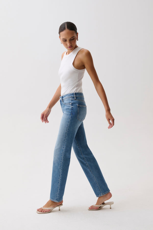 Aleks Mid Rise Straight Long Jean- Muse