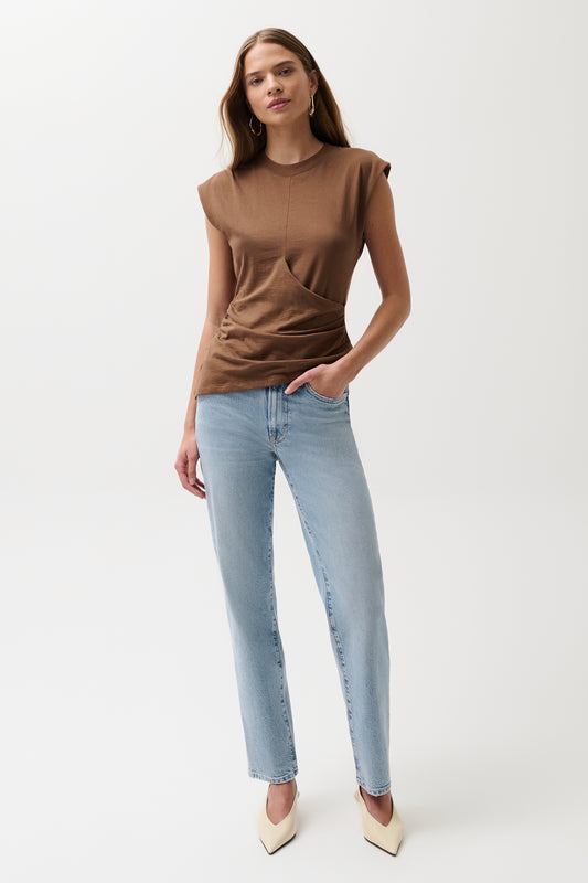 Aleks Mid Rise Straight Long Jean- Aegan