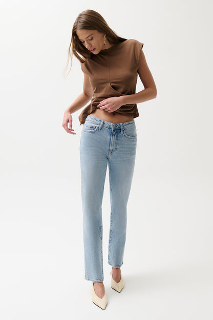 Aleks Mid Rise Straight Long Jean- Aegean