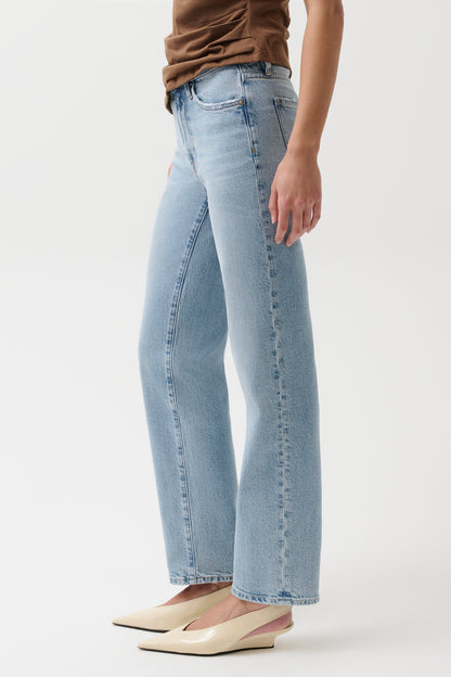 Aleks Mid Rise Straight Long Jean- Aegean
