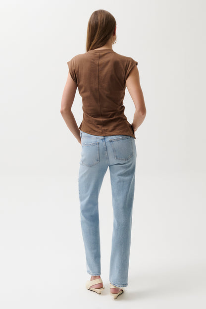 Aleks Mid Rise Straight Long Jean- Aegean