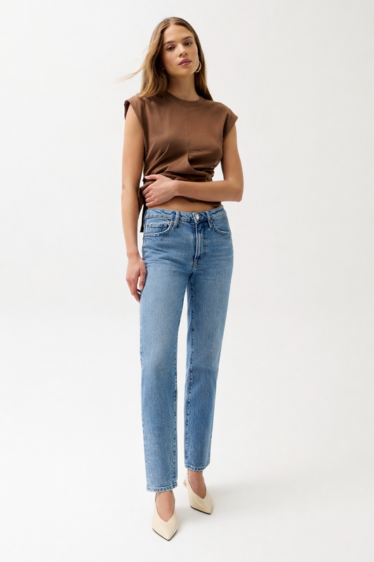 Aleks High Rise Straight Long Jean- Muse