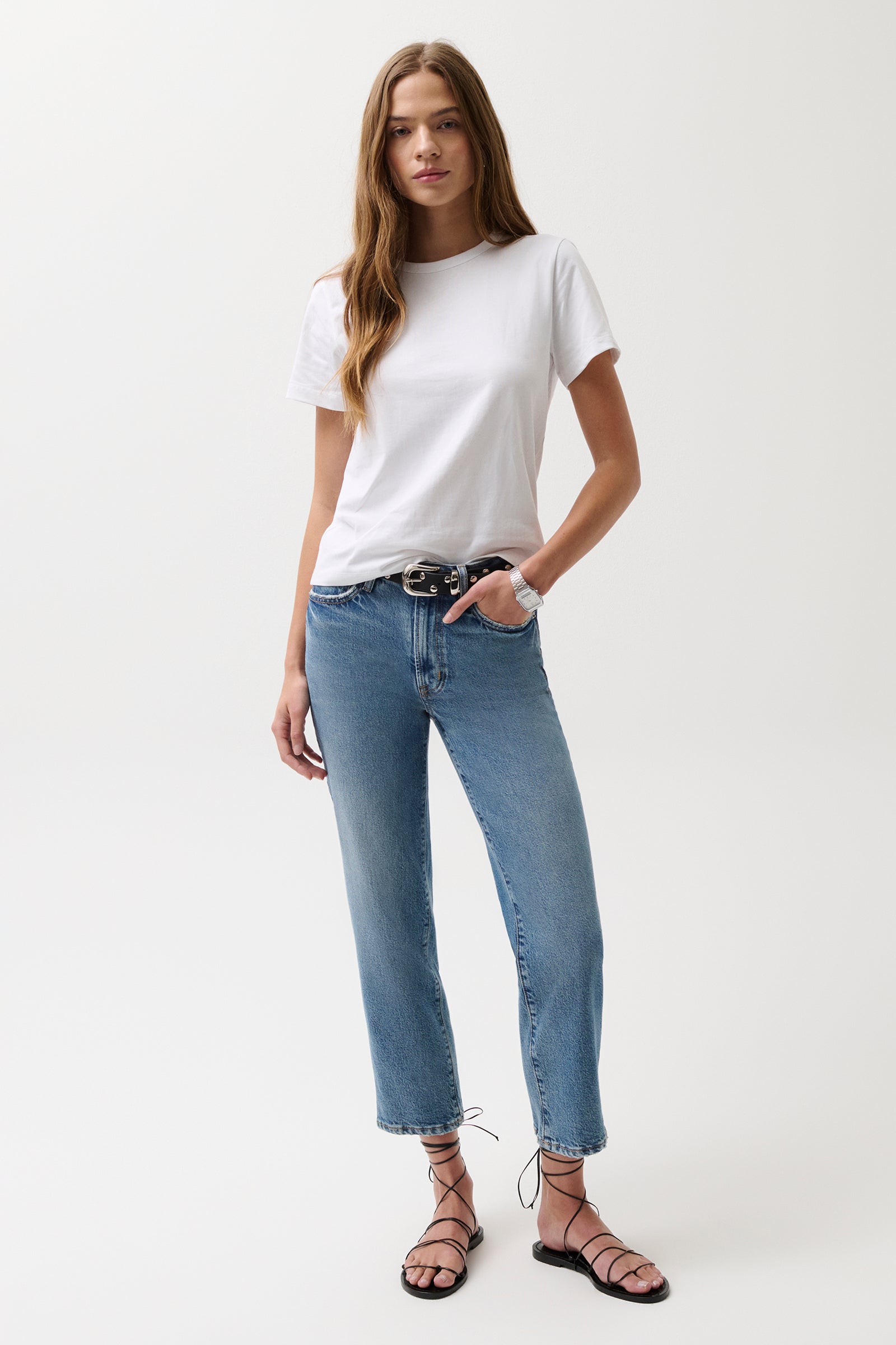 Aleks Mid Rise Straight Cropped Jean - River – Pistola Denim