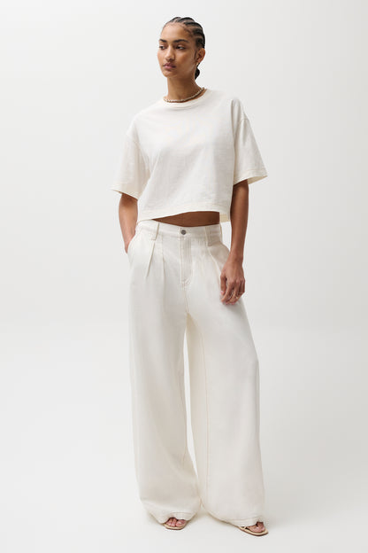 Pistola Delphine Pleated Wide in Off White wide leg relaxed jeans