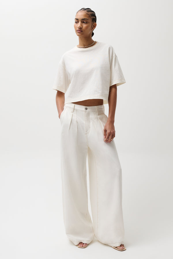 Pistola Delphine Pleated Wide in Off White wide leg relaxed jeans