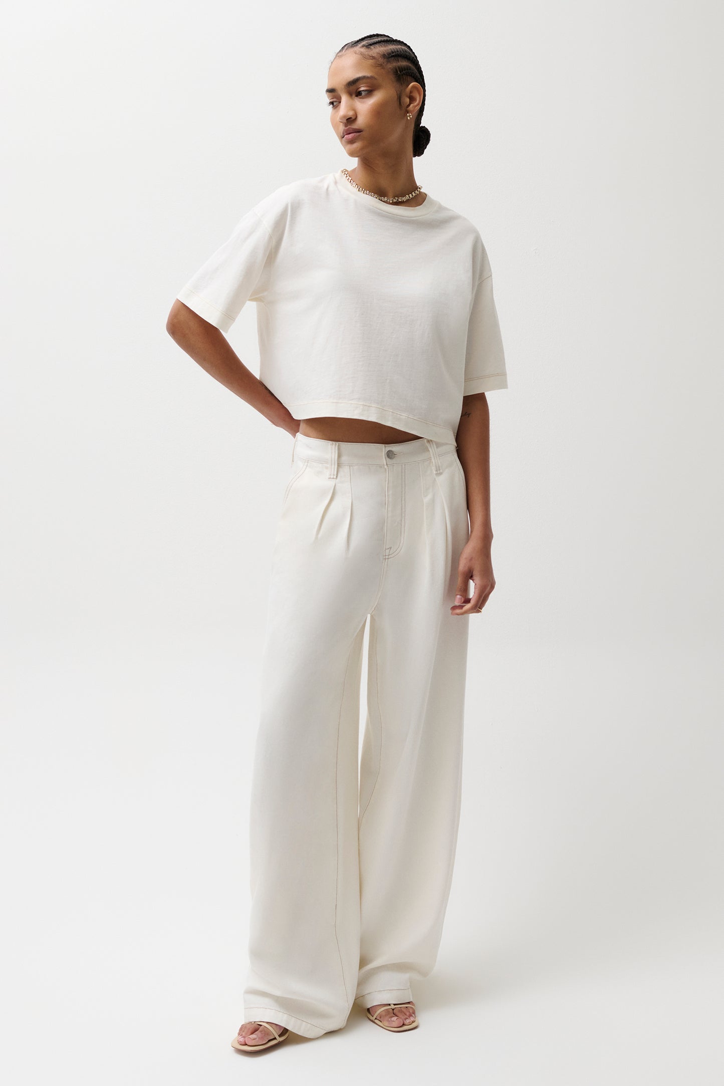 Pistola Delphine Pleated Wide in Off White jeans
