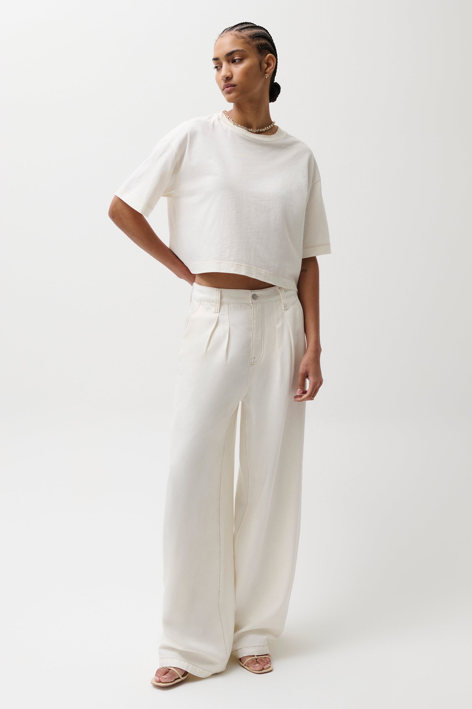 Pistola Delphine Pleated Wide in Off White jeans