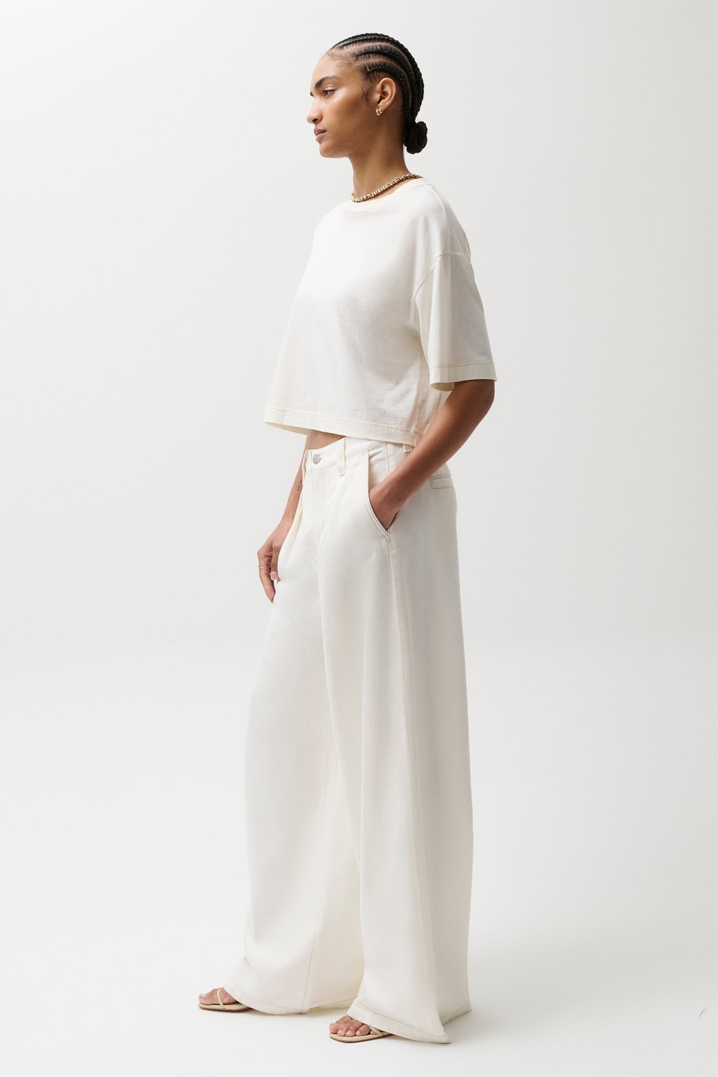 Pistola Delphine Pleated Wide in Off White jeans