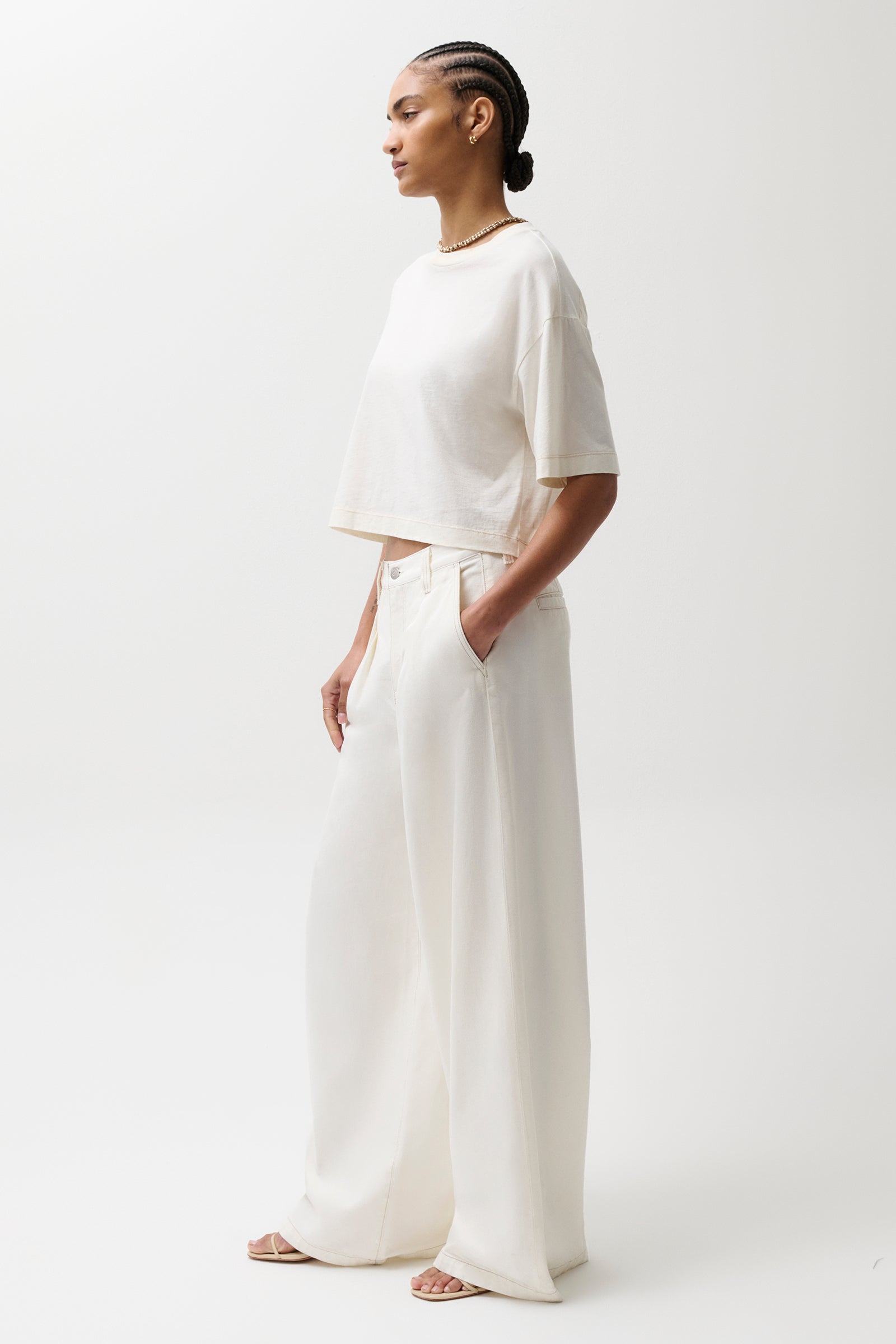 Pistola Delphine Pleated Wide in Off White jeans