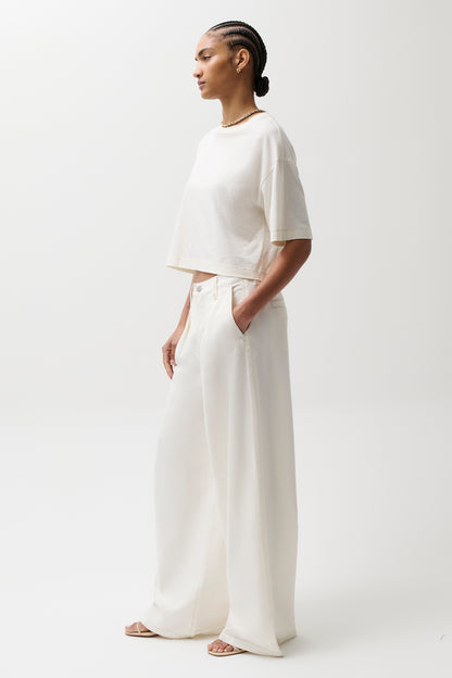 Pistola Delphine Pleated Wide in Off White jeans