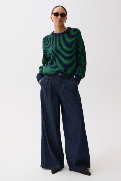 Delphine Pleated Denim Wide Leg - Force