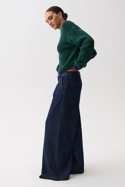 Delphine Pleated Denim Wide Leg - Force