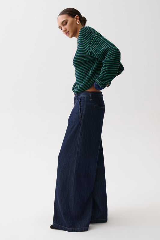Delphine Pleated Denim Wide Leg - Force