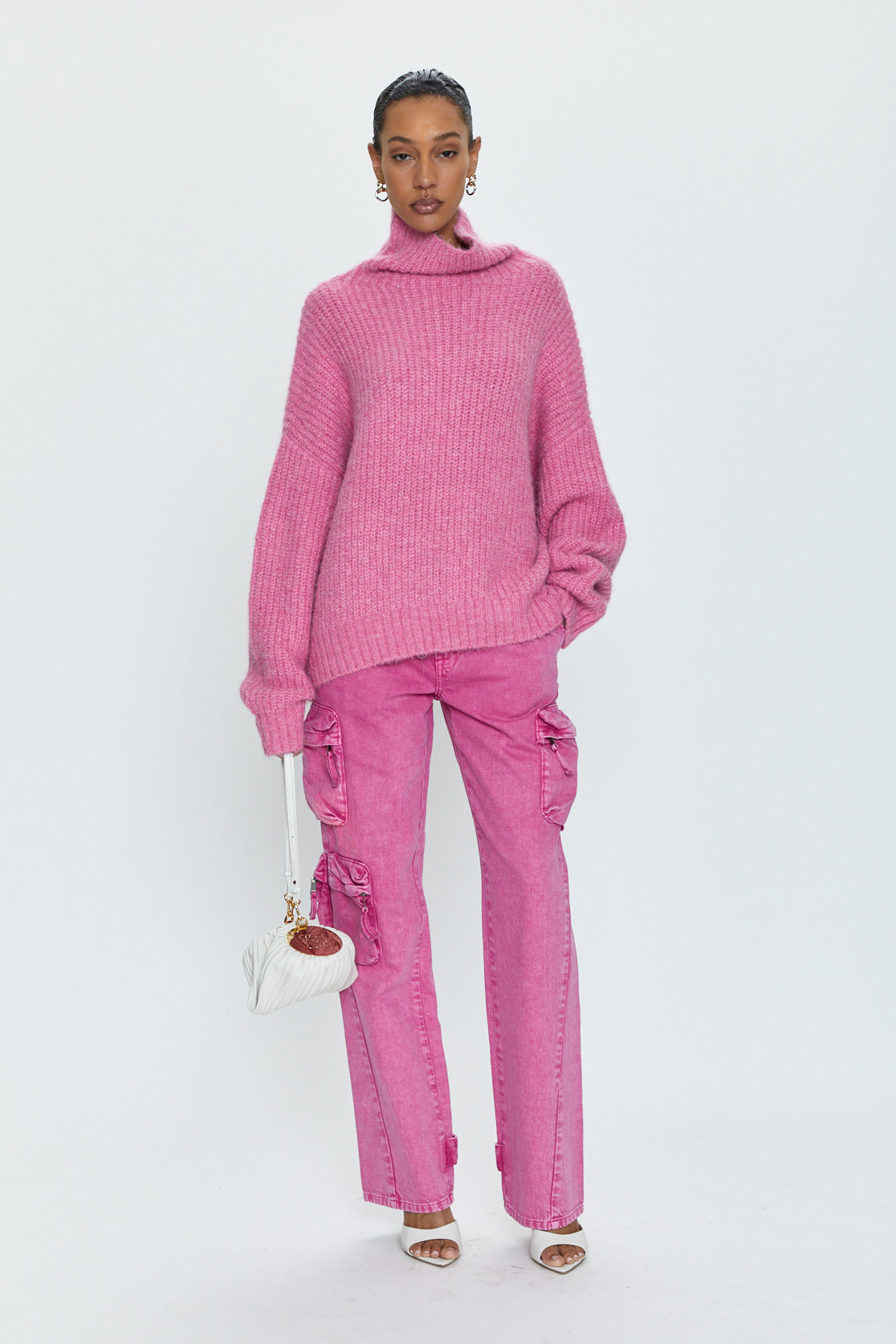 Bobbie Utility Mid Rise Loose Straight Cargo - Pink Garnet Snow