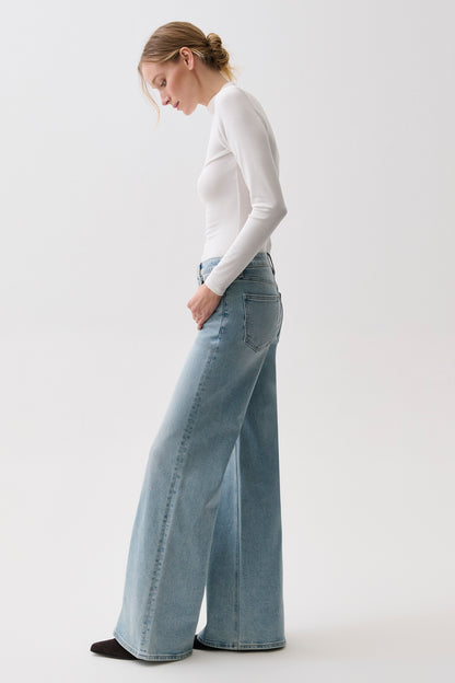 Vivian Mid Rise Wide Leg - Sea Haze