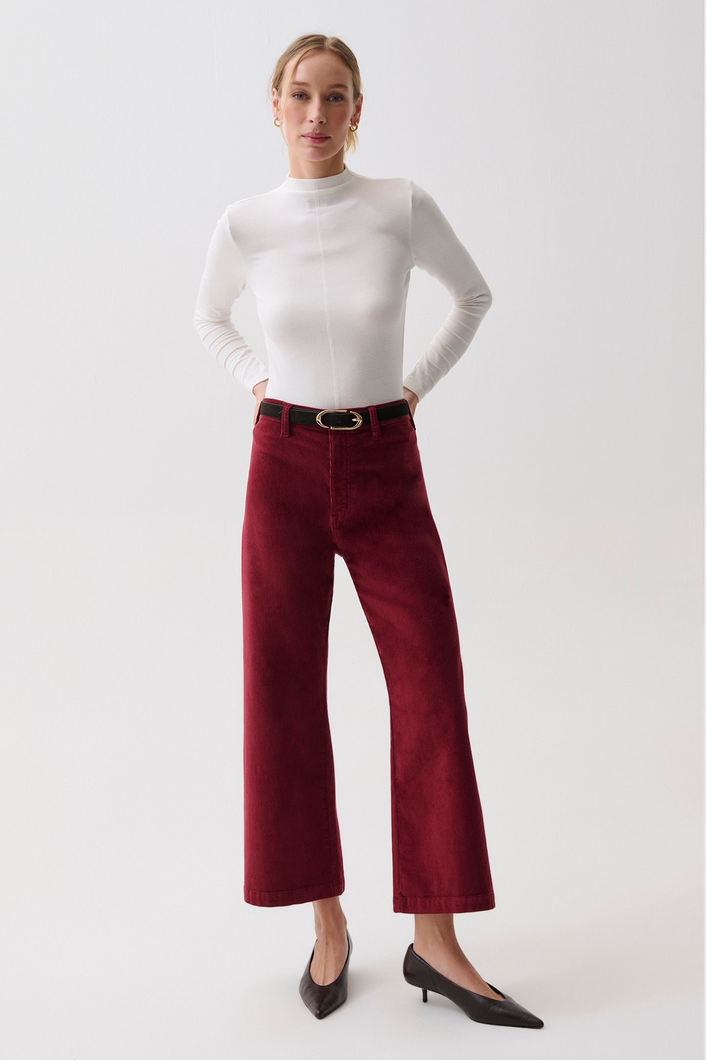 Penny High Rise Wide Leg Crop - Deep Crimson