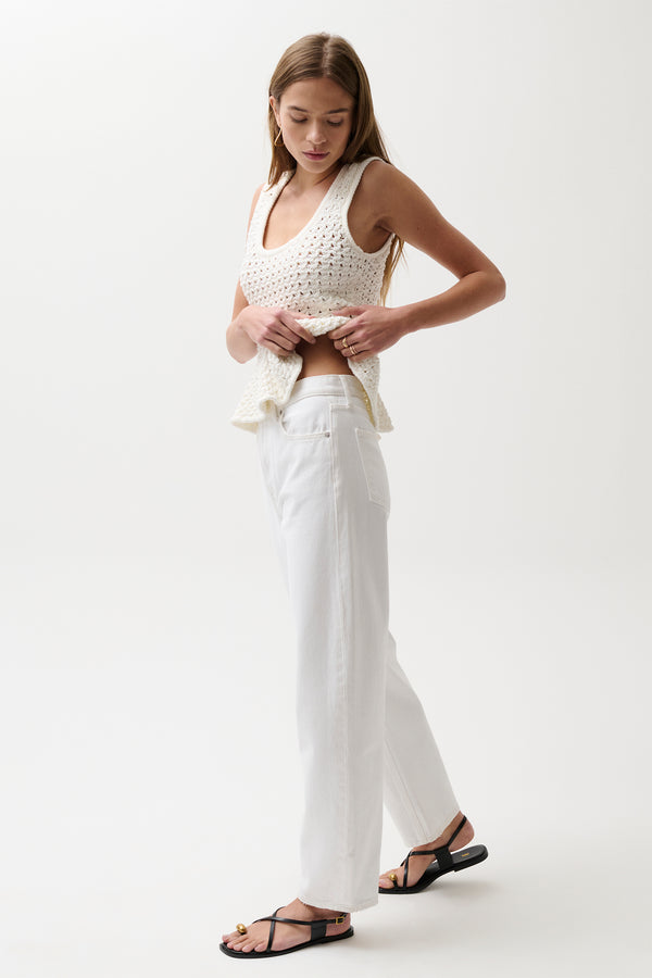 Wes High Rise Barrel Jean - Vivid White