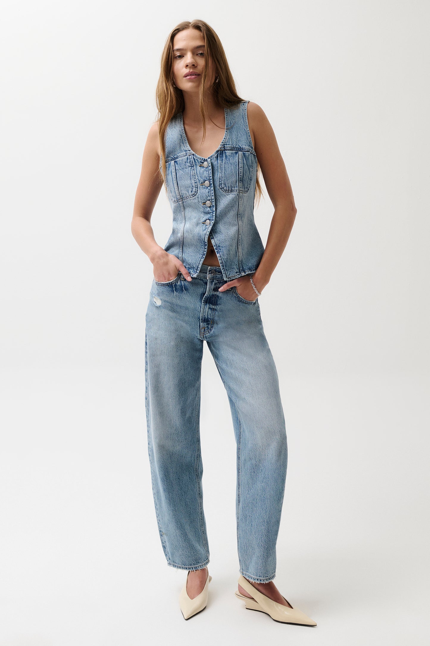 Wes High Rise Barrel Jean - Blue Cloud