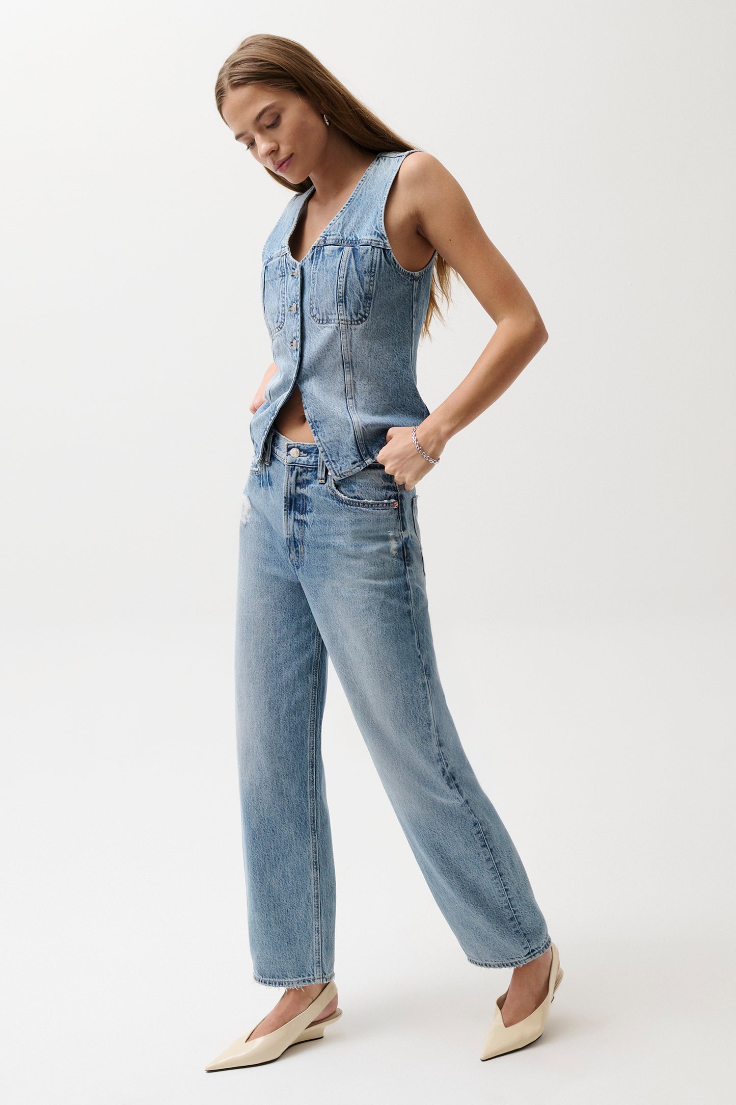Wes High Rise Barrel Jean - Blue Cloud