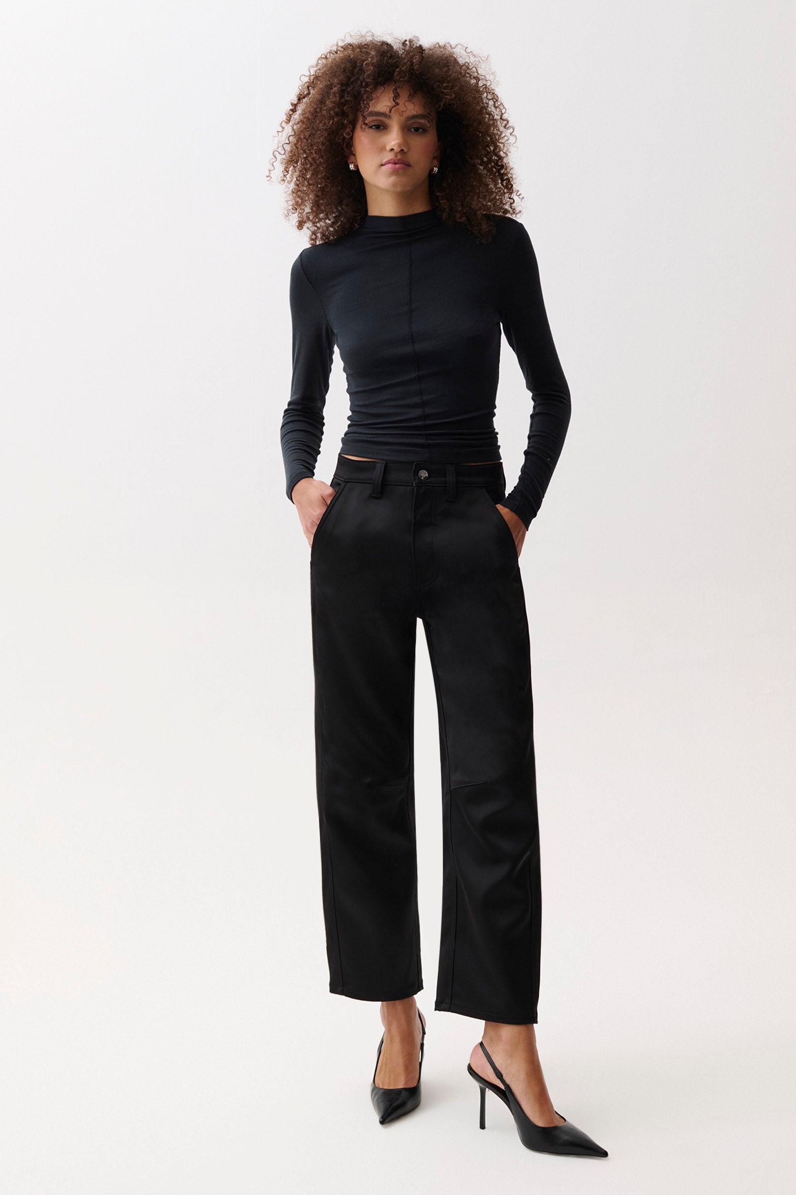 Beau Seamed Crescent Leg - Black Satin