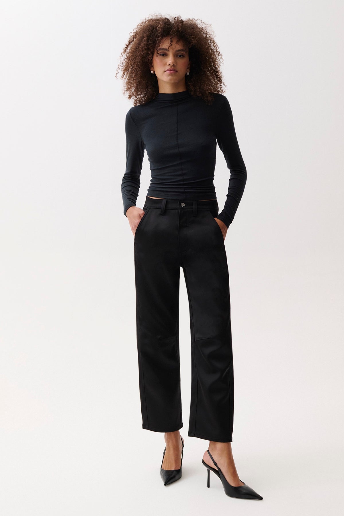 Beau Seamed Crescent Leg - Black Satin
