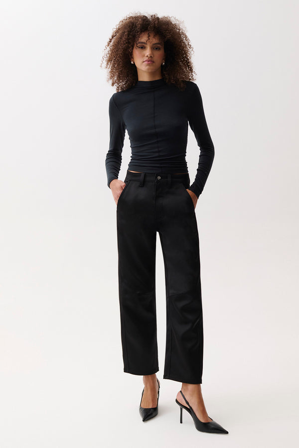 Beau Seamed Crescent Leg - Black Sateen