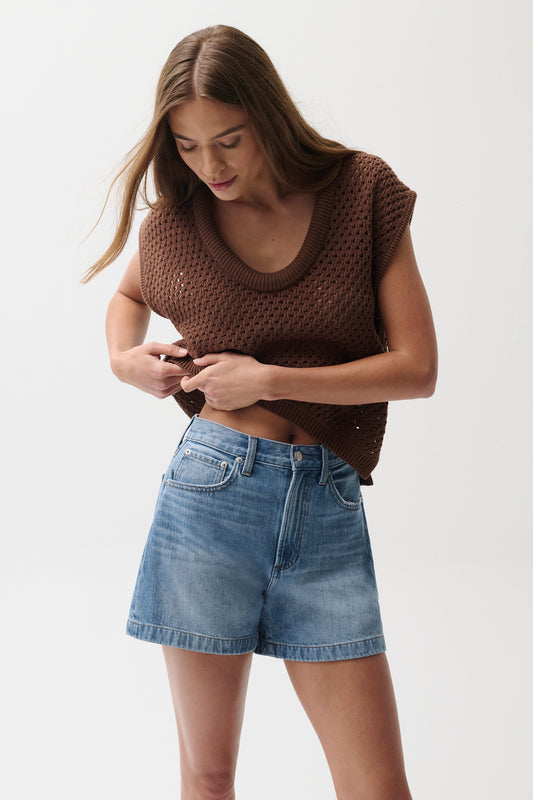 Pistola Saige High Rise A-Line Short - Sail Away high rise shorts