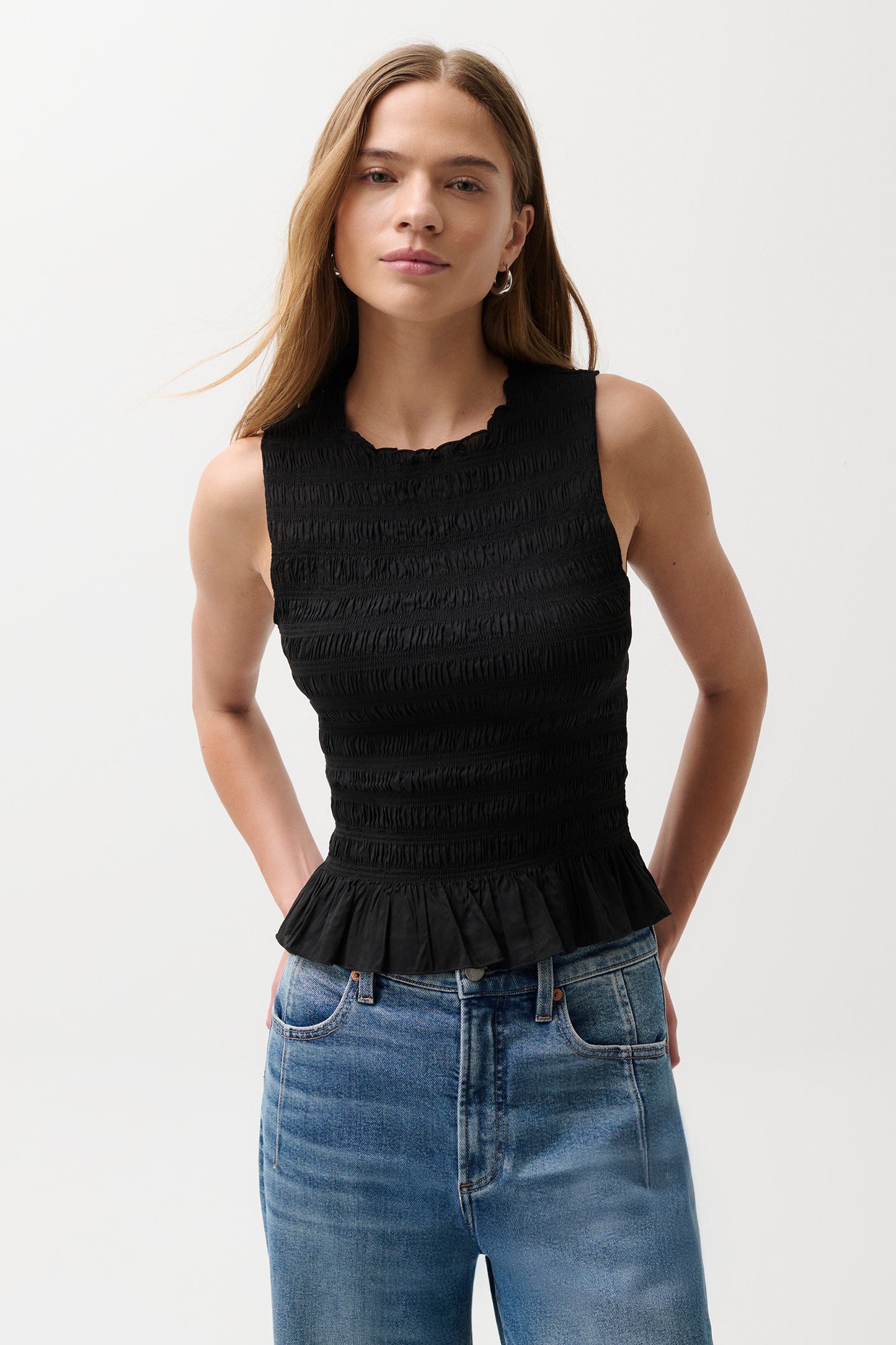 Phoebe Smocked Tank - Black