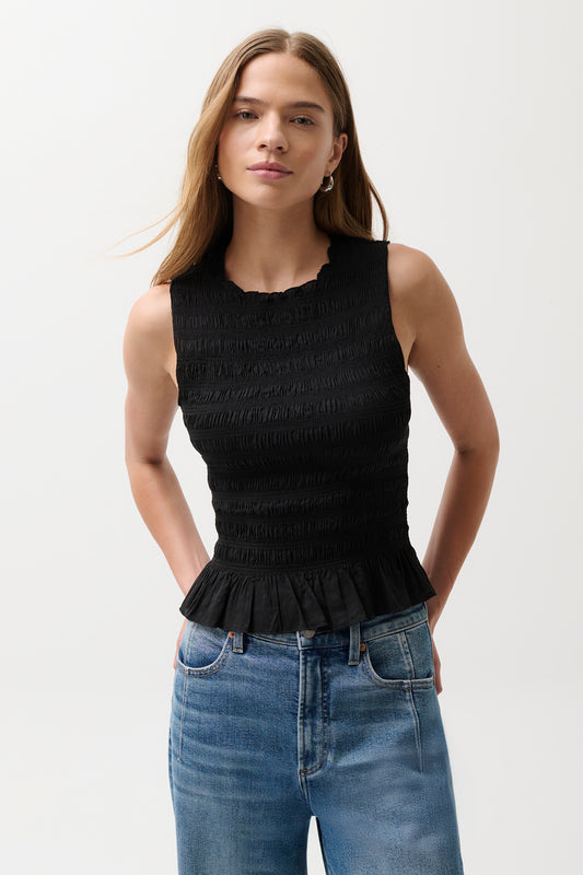 Phoebe Smocked Tank - Black