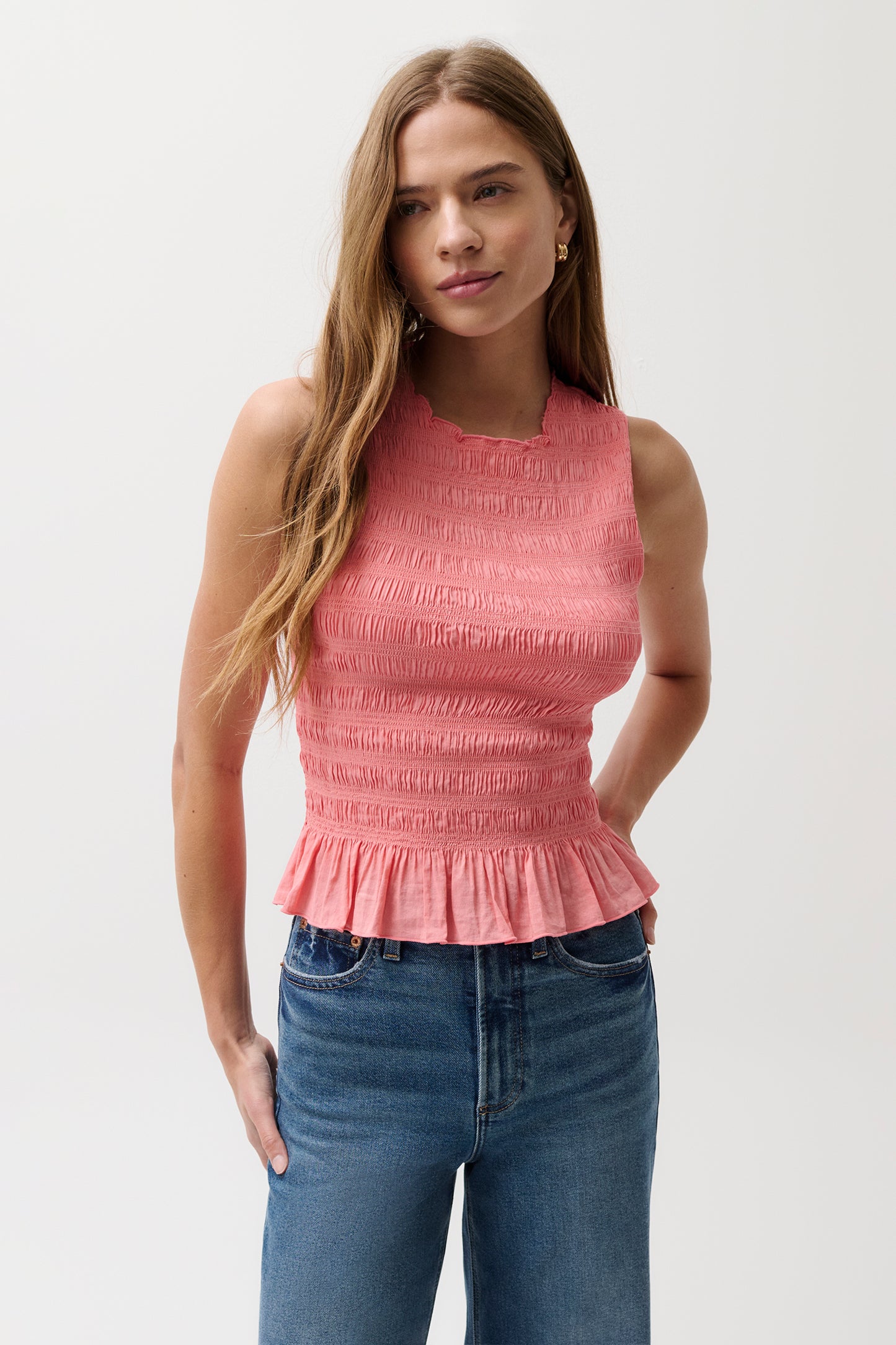 Phoebe Smocked Tank - Coral Rose